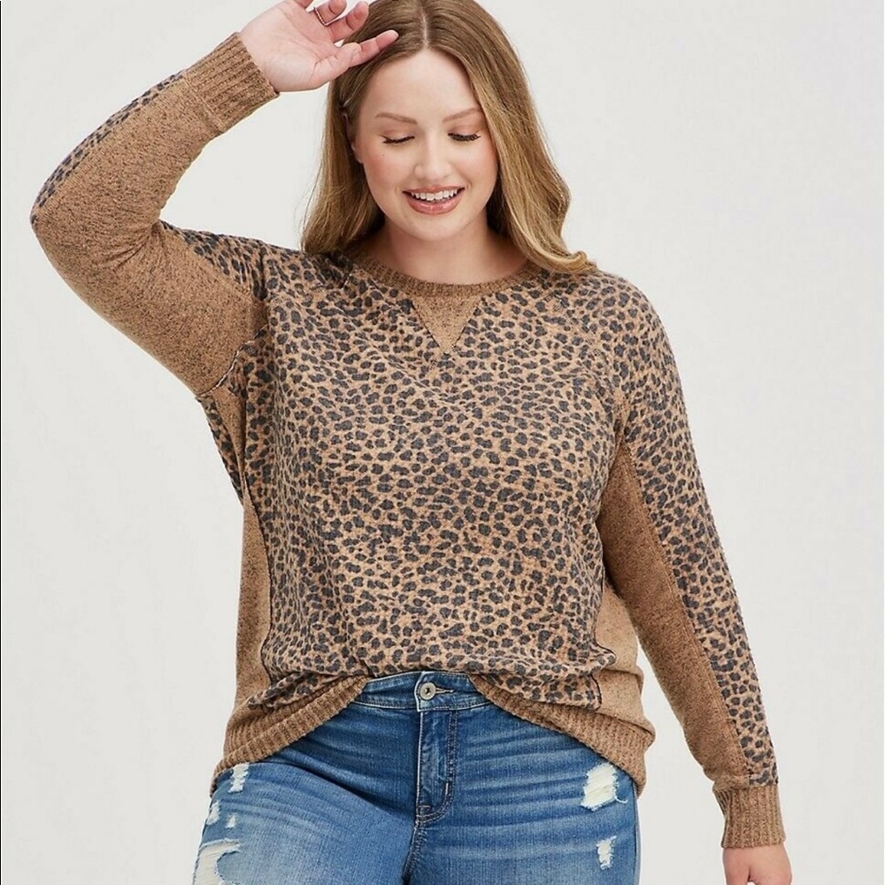 NWT Torrid Leopard Cheetah Waffle Knit long sleeve Shirt Top Sweatshirt 2xl 2x